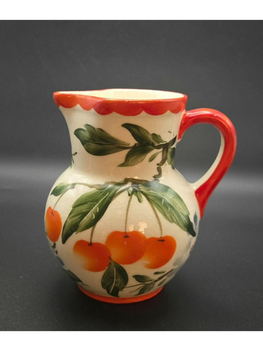 Erphila Handpainted Peasant Ware Cherry Creamer Czech